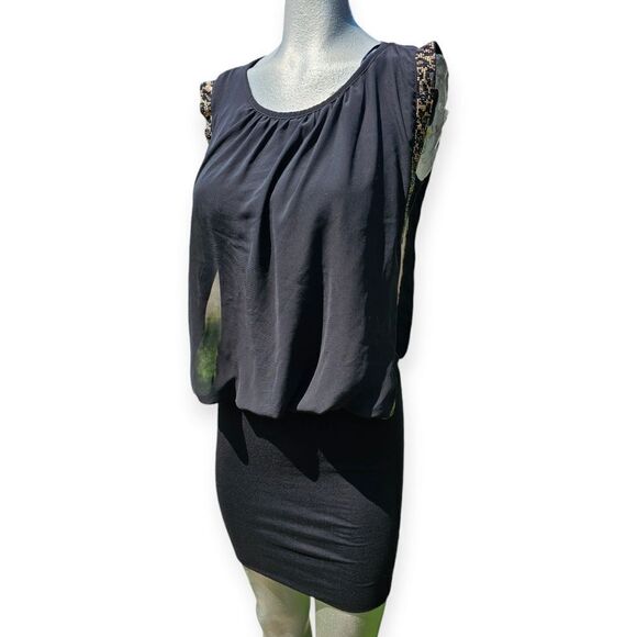 Waggon Paris Sleeveless Black Animal Print Trim Mini Dress Medium - Picture 1 of 10